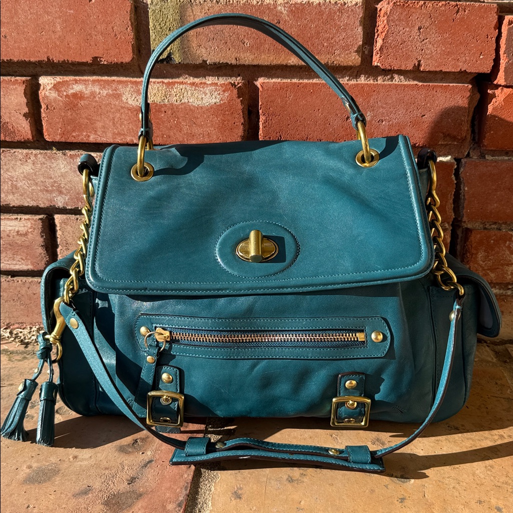 Coach Sydney Leather Shoulder Flap Style 14614 In Teal
